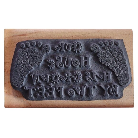 Baby Footprints Rubber Stamp "Our House Has Grown By Two Feet" Stamp Oasis Wood - Picture 2 of 5